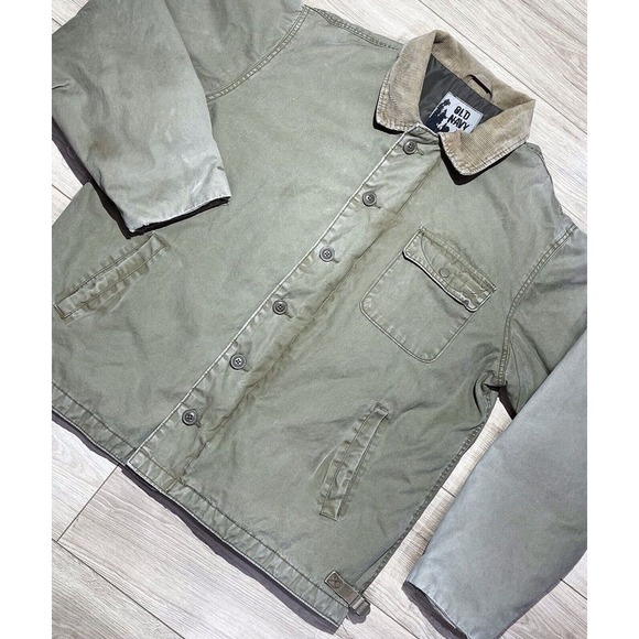 Old Navy Men's Chore Jacket XXL Corduroy Collar Button Front Olive Green‎ - Picture 1 of 16